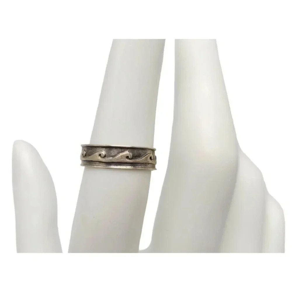 Sterling Silver Water Wave Band Ring Size 5 Vintage Adjustable